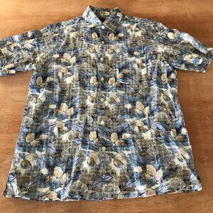 Club Room Luxury 100% Linen Shirt Men S Blue Floral Button Up Pocket Collared